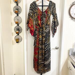 ESY Studio EY Maxi Dress - Red Black Brown Striped Floral, Size L